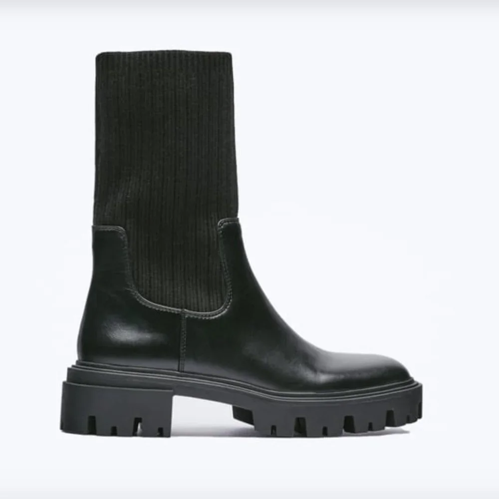 ZARA Lug Sole Chelsea Sock Boot In Black - Picture 2 of 8